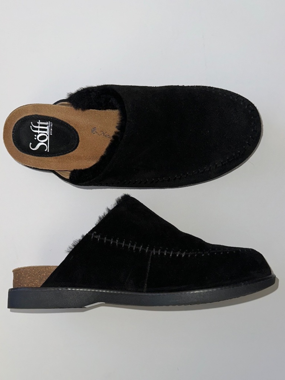 NWOB Sofft Bellflower slip-on shearling fur and suede leather comfy clogs size 8